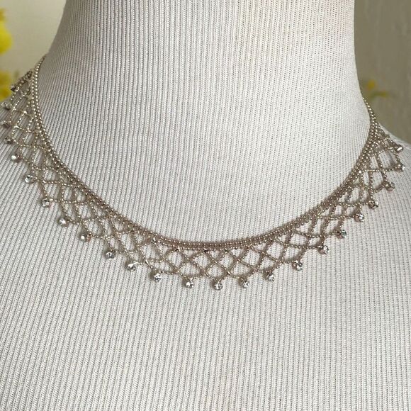 EUC Givenchy G Logo Mesh Rhinestone Choker Y2k 2000s Era Bridal Collar Silver - Picture 6 of 10